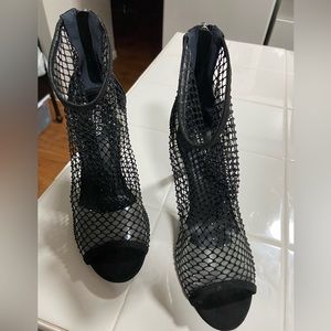 Charles David Black net beaded zippered heels